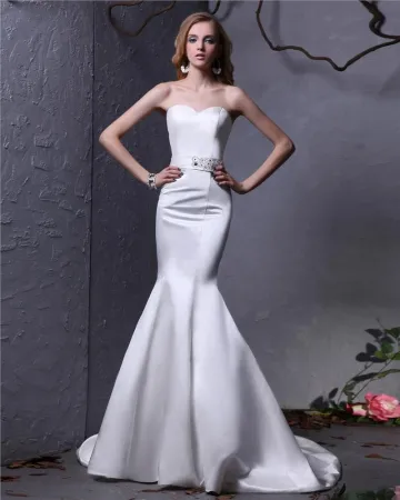 Sweetheart Beading Sash Floor Length Satin Mermaid Wedding Dress