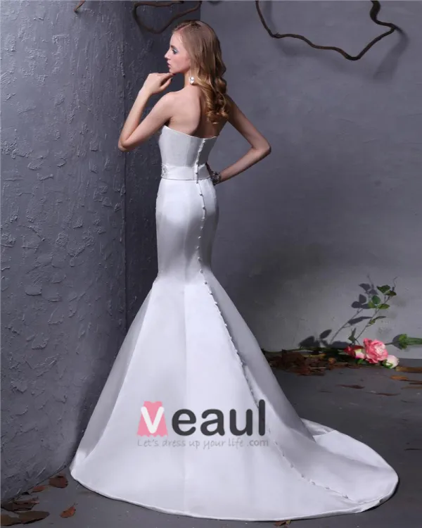 Sweetheart Beading Sash Floor Length Satin Mermaid Wedding Dress
