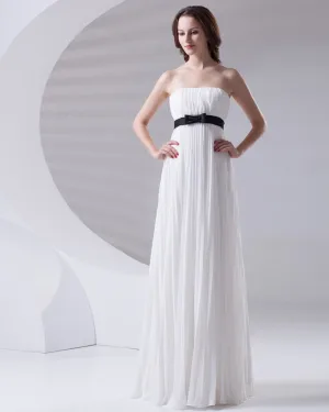 Slim Ruffle Design With Belt Decoration Strapless Floor Length Chiffon Bridesmaid Dress