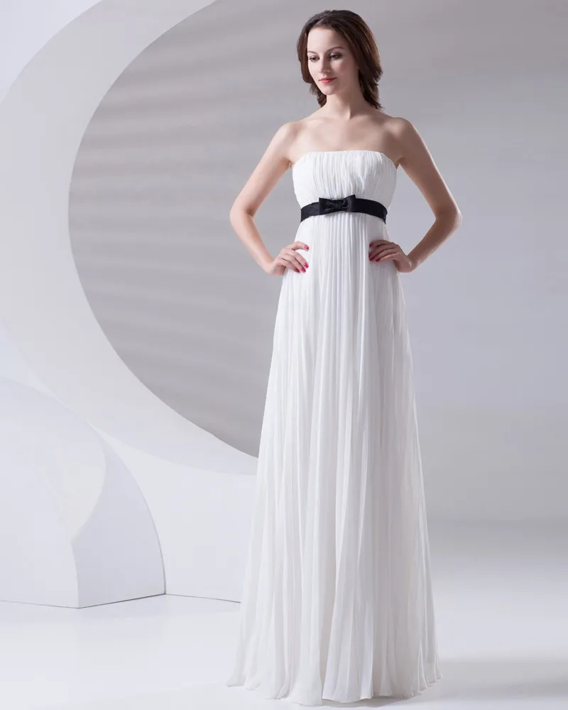 Slank Ruffle Design Med Belte Dekorasjon Stroppelos Gulv Lengde Chiffon Brudepikekjoler