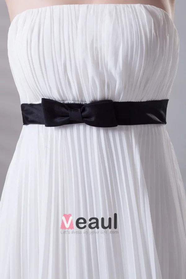 Conception De Ruche Mince Avec Decoration De Ceinture De Longueur De Plancher De Robe De Demoiselle D'honneur De Mousseline De Soie Sans Bretelles