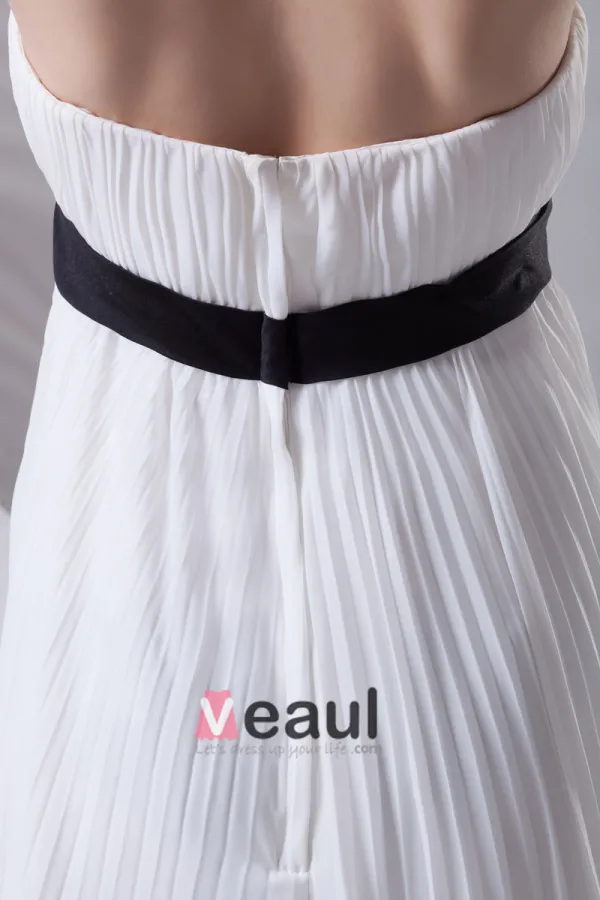 Conception De Ruche Mince Avec Decoration De Ceinture De Longueur De Plancher De Robe De Demoiselle D'honneur De Mousseline De Soie Sans Bretelles