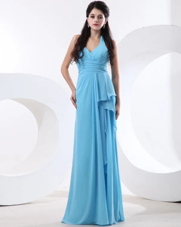 Chiffon Ruffles Ermelos Grime Gulv Lengde Brudepikekjoler