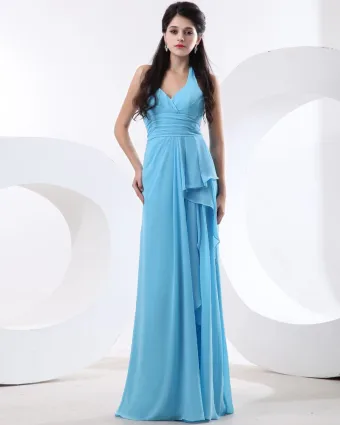 Chiffon Ruffles Sleeveless Halter Floor Length Bridesmaid Dresses