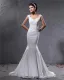 Elegant Lace Satin Beaded V Neck Floor Length Mermaid Wedding Dress
