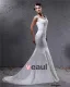 Elegant Lace Satin Beaded V Neck Floor Length Mermaid Wedding Dress