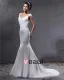 Elegant Lace Satin Beaded V Neck Floor Length Mermaid Wedding Dress
