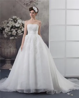 Strapless Kralen Vloer Lengte Satijnen Baljurk Bruidsjurken Trouwjurken