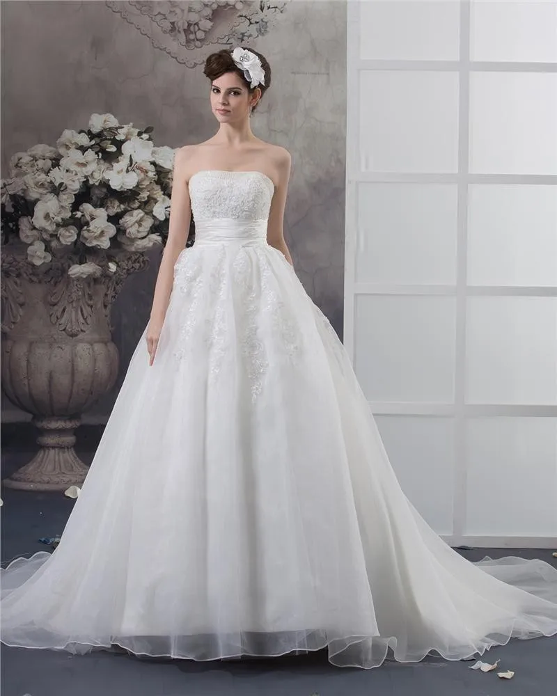 Stroppelos Beading Gulv Lengde Satin Ball Kjole Brudekjoler Bryllupskjoler