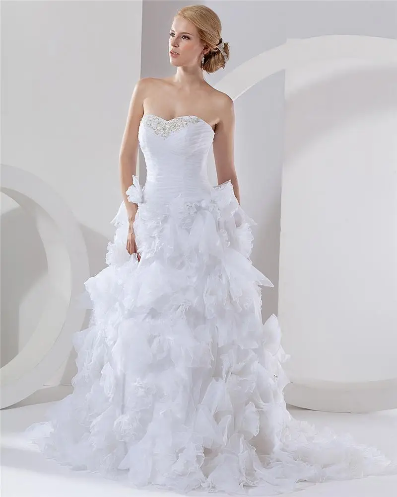 Sateng Organza Applikasjon Lagdelt Kjaereste Katedralen Brude Ball Kjole Brudekjoler Bryllupskjoler