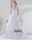 Satin Organza Applique Layered Sweetheart Cathedral Bridal Ball Gown Wedding Dress