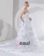 Satin Organza Applique Layered Sweetheart Cathedral Bridal Ball Gown Wedding Dress
