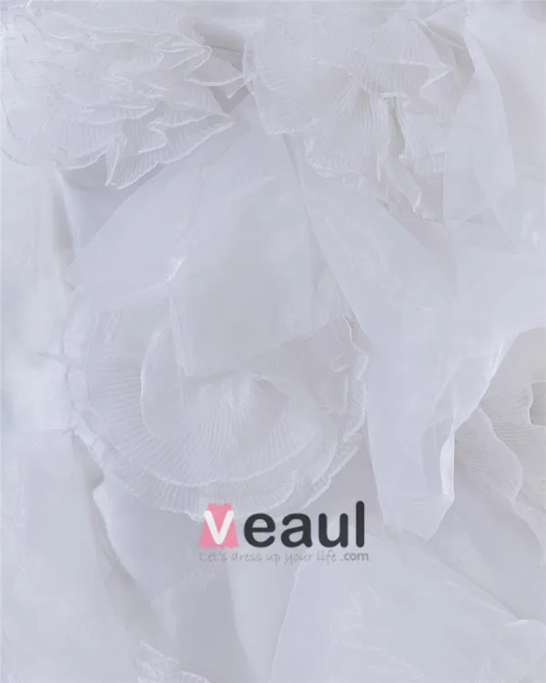 Satin Organza Applique Layered Sweetheart Cathedral Bridal Ball Gown Wedding Dress
