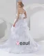 Satin Organza Applique Layered Sweetheart Cathedral Bridal Ball Gown Wedding Dress
