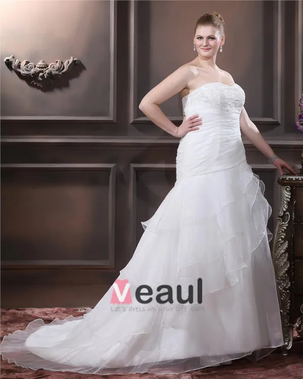 Organza Plisse Perles Cherie Chapelle Train Robes De Mariage De Taille