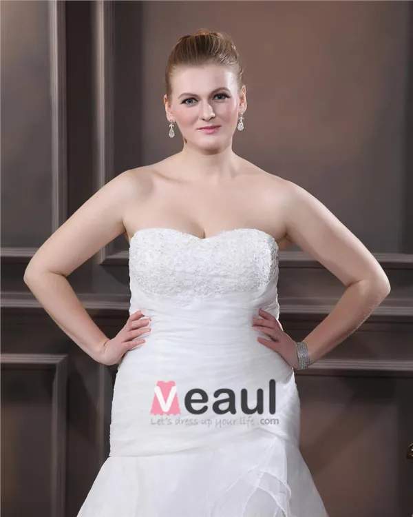 Organza Plisse Perles Cherie Chapelle Train Robes De Mariage De Taille