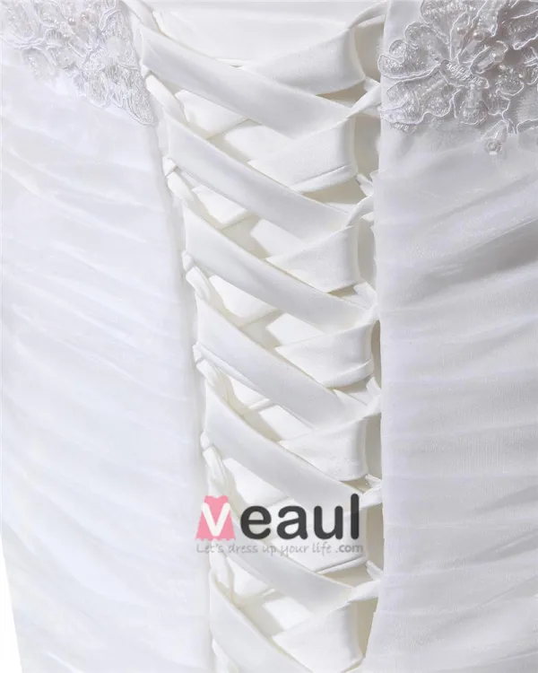 Organza Plisse Perles Cherie Chapelle Train Robes De Mariage De Taille