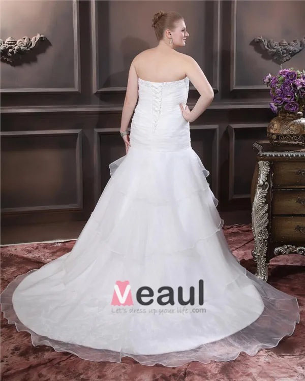 Organza Plisse Perles Cherie Chapelle Train Robes De Mariage De Taille