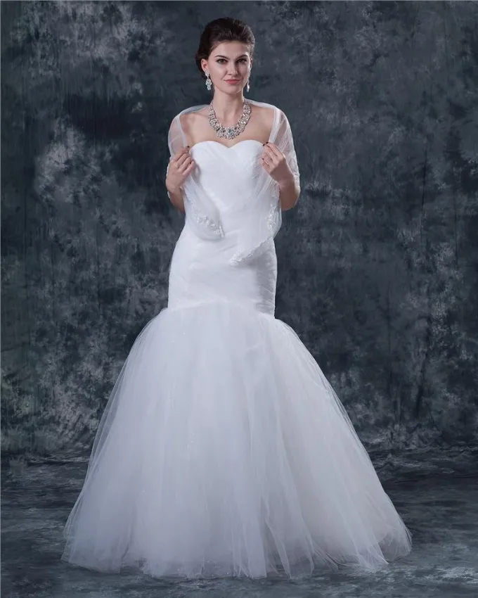 Tyll Satin Ruffles Kjaereste Fotsid Havfrue Brudekjoler Bryllupskjoler