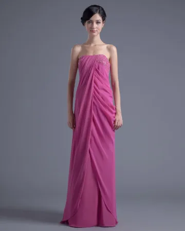 Elegant Longueur De Plancher Bretelles Perles Robe De Demoiselle D Honneur De Mousseline De Soie Plissee