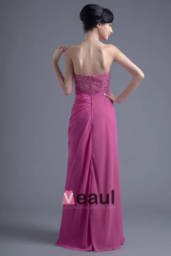 Elegant Longueur De Plancher Bretelles Perles Robe De Demoiselle D'honneur De Mousseline De Soie Plissee