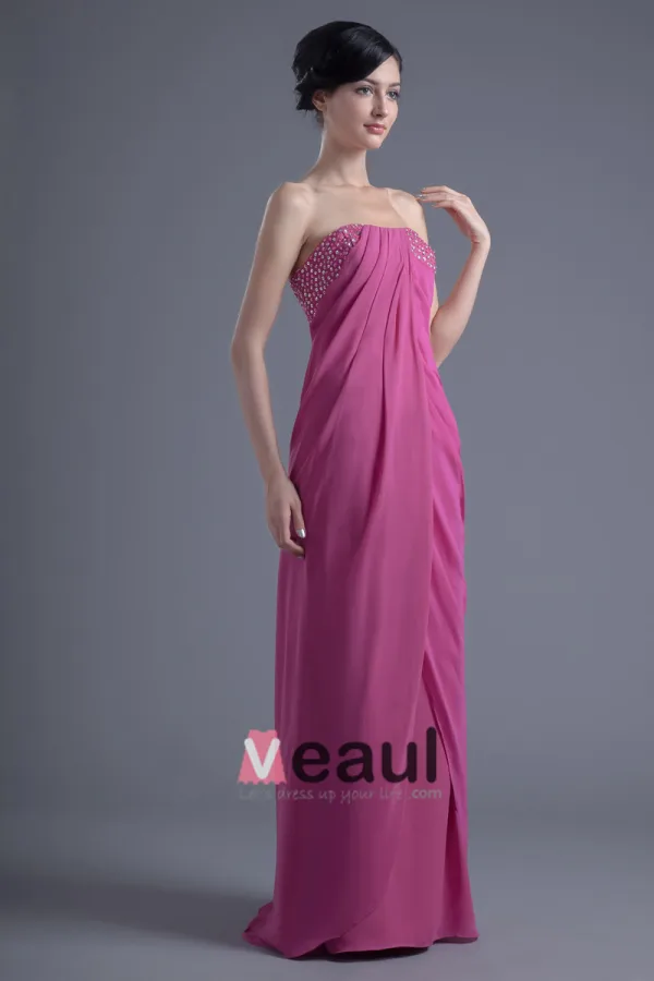 Elegant Longueur De Plancher Bretelles Perles Robe De Demoiselle D'honneur De Mousseline De Soie Plissee