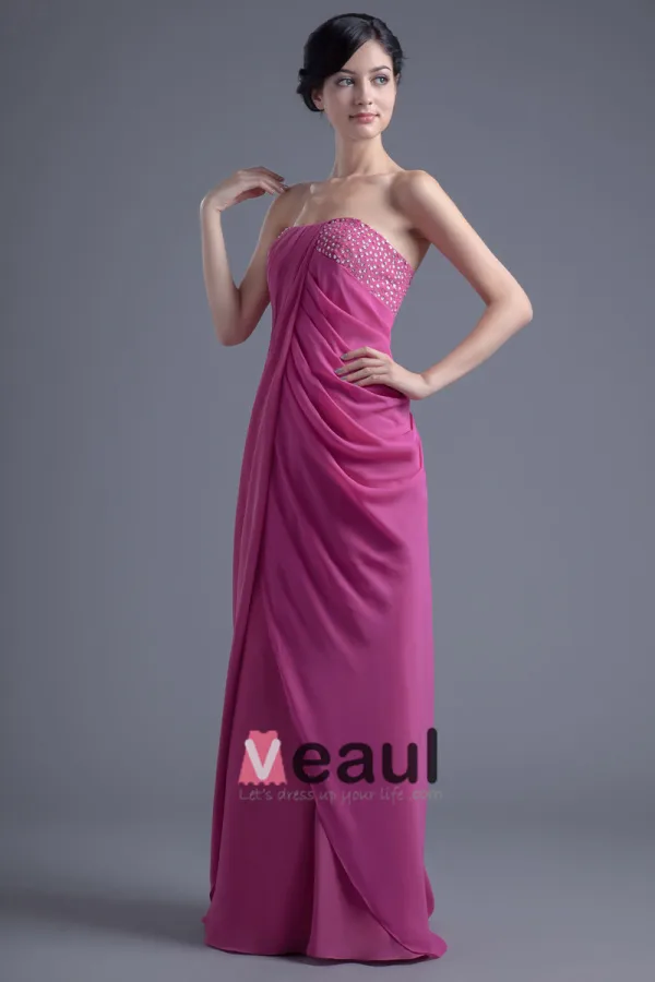 Elegant Longueur De Plancher Bretelles Perles Robe De Demoiselle D'honneur De Mousseline De Soie Plissee