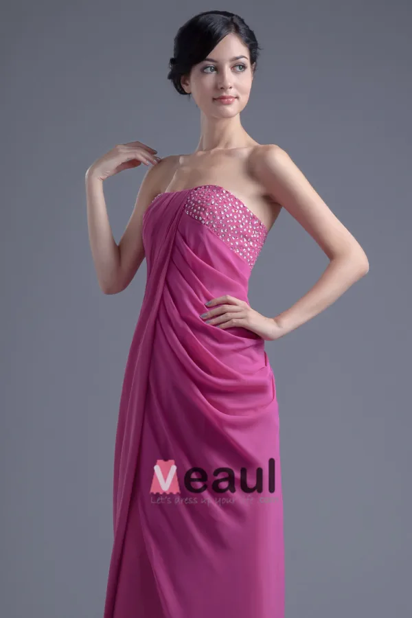 Elegant Longueur De Plancher Bretelles Perles Robe De Demoiselle D'honneur De Mousseline De Soie Plissee