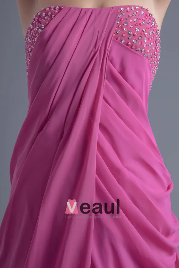 Elegant Longueur De Plancher Bretelles Perles Robe De Demoiselle D'honneur De Mousseline De Soie Plissee