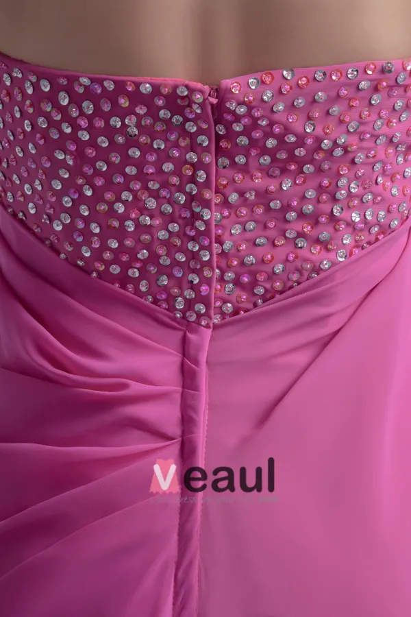 Elegant Longueur De Plancher Bretelles Perles Robe De Demoiselle D'honneur De Mousseline De Soie Plissee