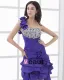 Longueur Asymetrique Une Fleur A L'epaule Perlage Robe Plissee Haut Bas Bal En Taffetas