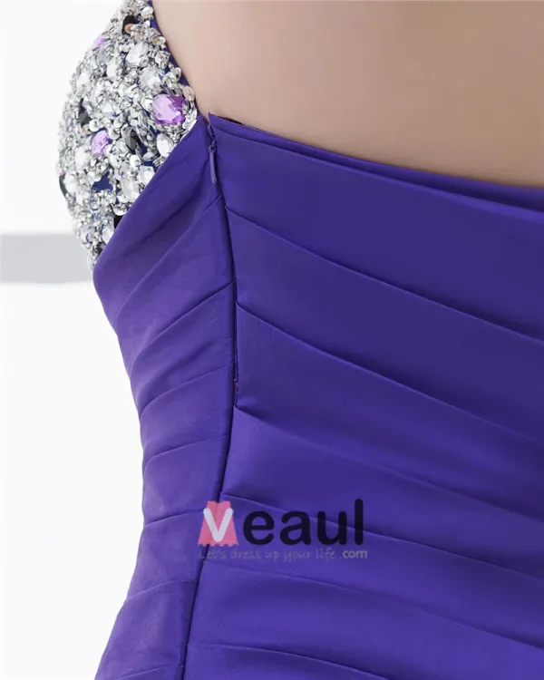 Longueur Asymetrique Une Fleur A L'epaule Perlage Robe Plissee Haut Bas Bal En Taffetas