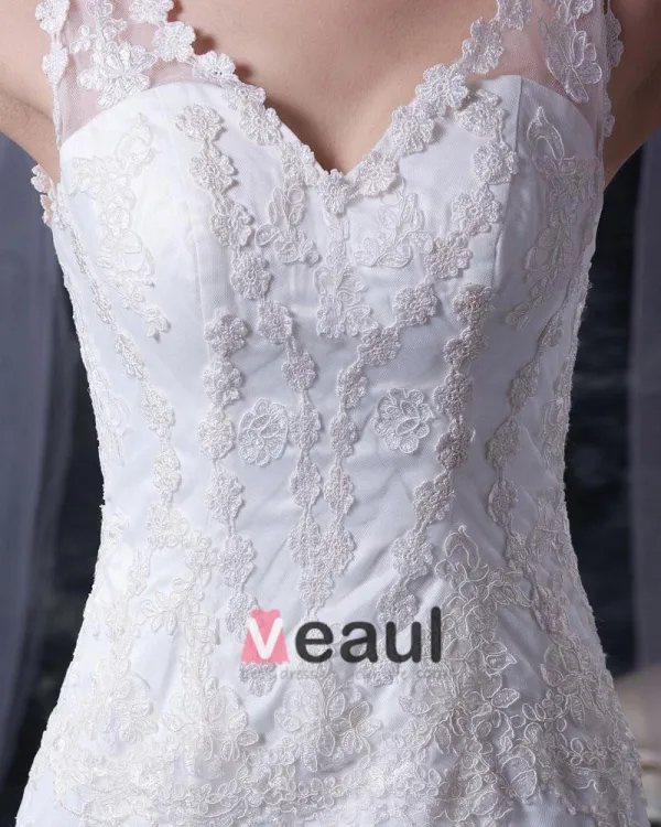 Dentelle Satin Gradins De V-cou De Sirène Chapelle Robe De Mariée De Train