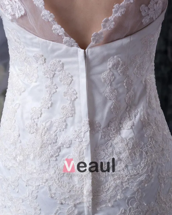 Dentelle Satin Gradins De V-cou De Sirène Chapelle Robe De Mariée De Train