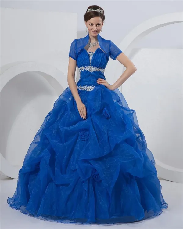 Ball Gown Strapless Floor Length Organza Prom Quinceanera Prom Dresses