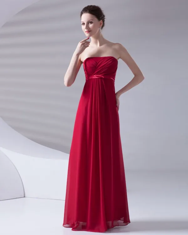 Slank Ruffle Utforming Stroppelos Gulv Lengde Chiffon Brudepikekjoler