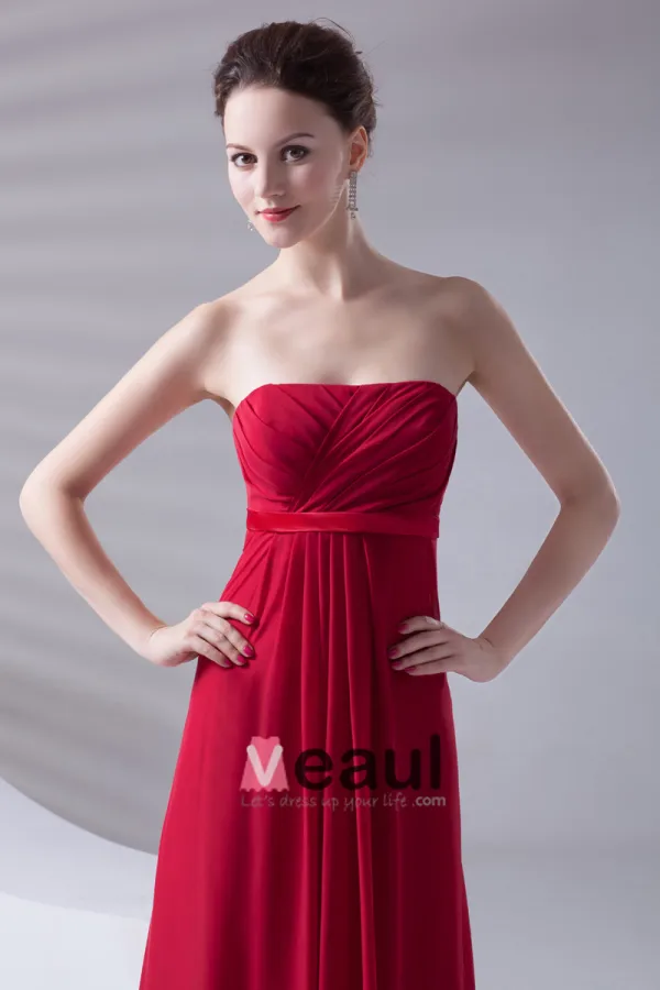 Volants Design Slim Etage Longueur Robe De Demoiselle D'honneur De Mousseline De Soie Sans Bretelles