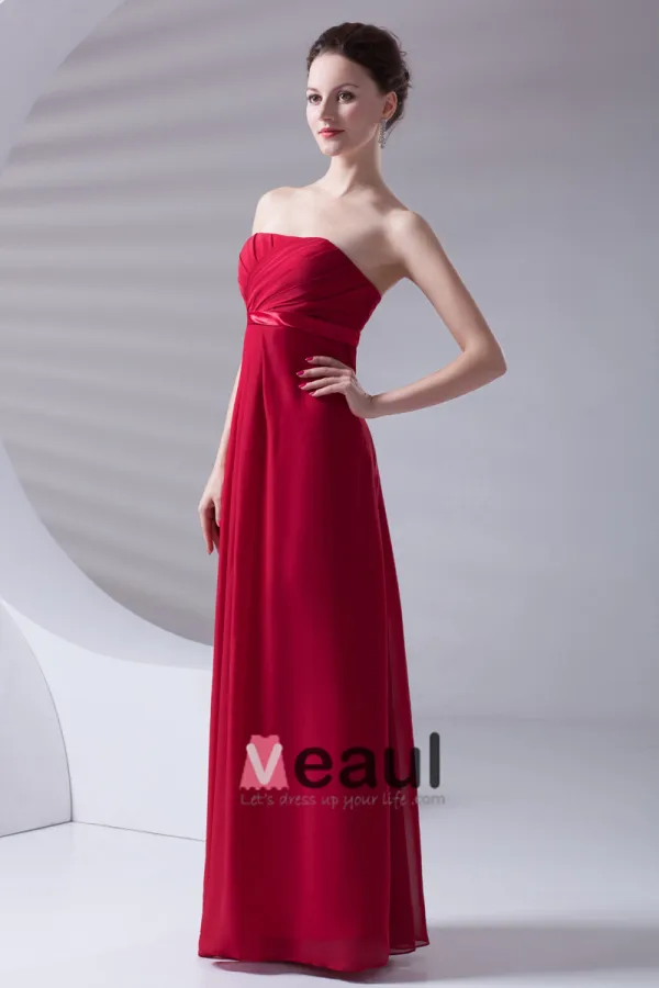 Volants Design Slim Etage Longueur Robe De Demoiselle D'honneur De Mousseline De Soie Sans Bretelles
