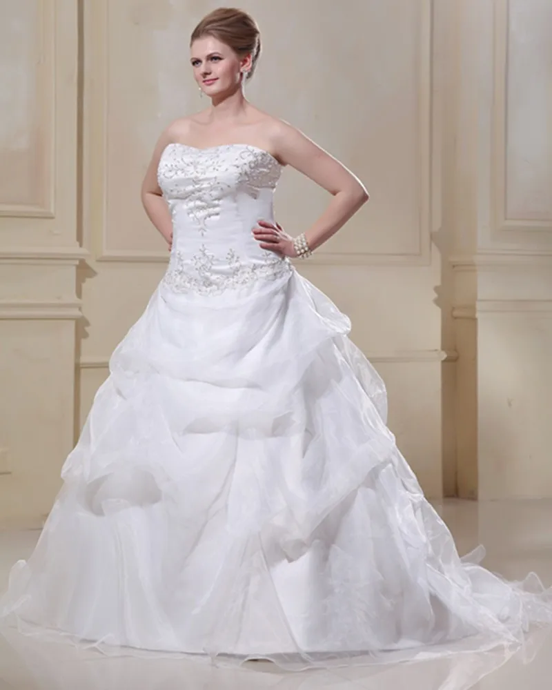 Taffeta Organza Beaded Broderi Feie Store Størrelser Brudekjoler Bryllupskjoler