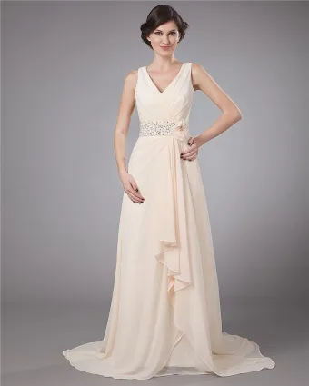 Flower Beading V Neck Floor Length Mothers Of Bride Guests Dresses