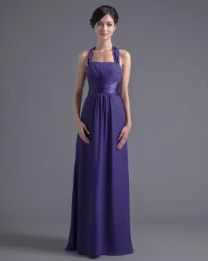 Vakre Halter Gulv Lengde Plissert Chiffon Brudepikekjoler