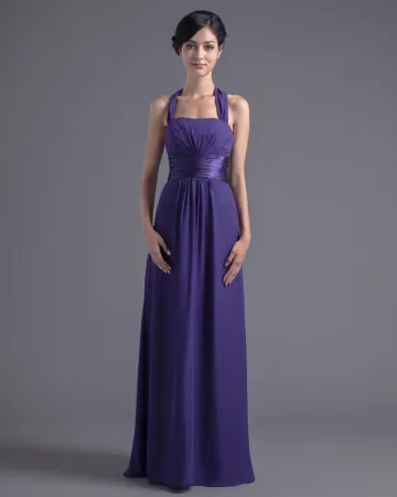 Belle Halter Longueur Plisse Mousseline Demoiselle D Honneur