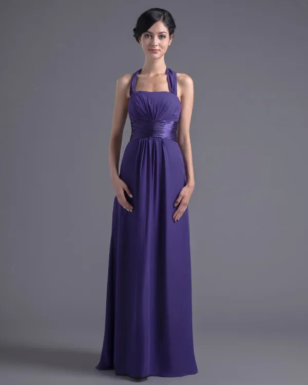 Vakre Halter Gulv Lengde Plissert Chiffon Brudepikekjoler