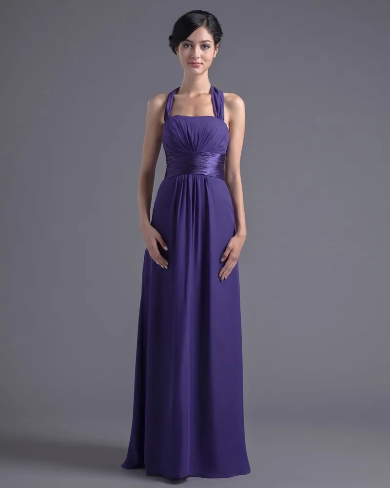 Vakre Halter Gulv Lengde Plissert Chiffon Brudepikekjoler