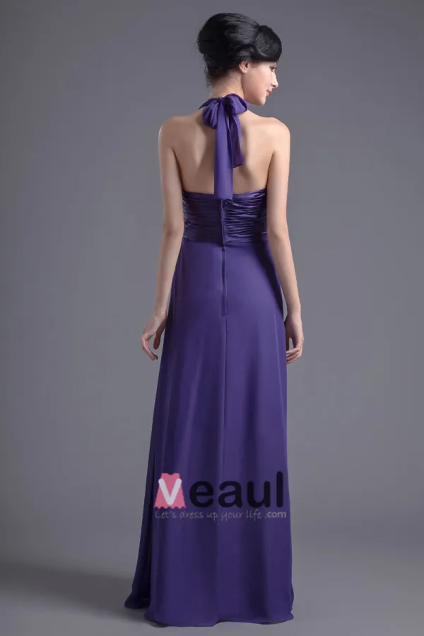 Beautiful Halter Floor Length Pleated Chiffon Bridesmaid Dress