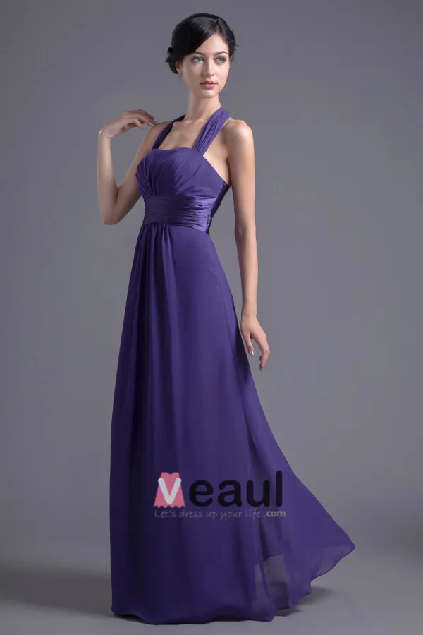 Beautiful Halter Floor Length Pleated Chiffon Bridesmaid Dress