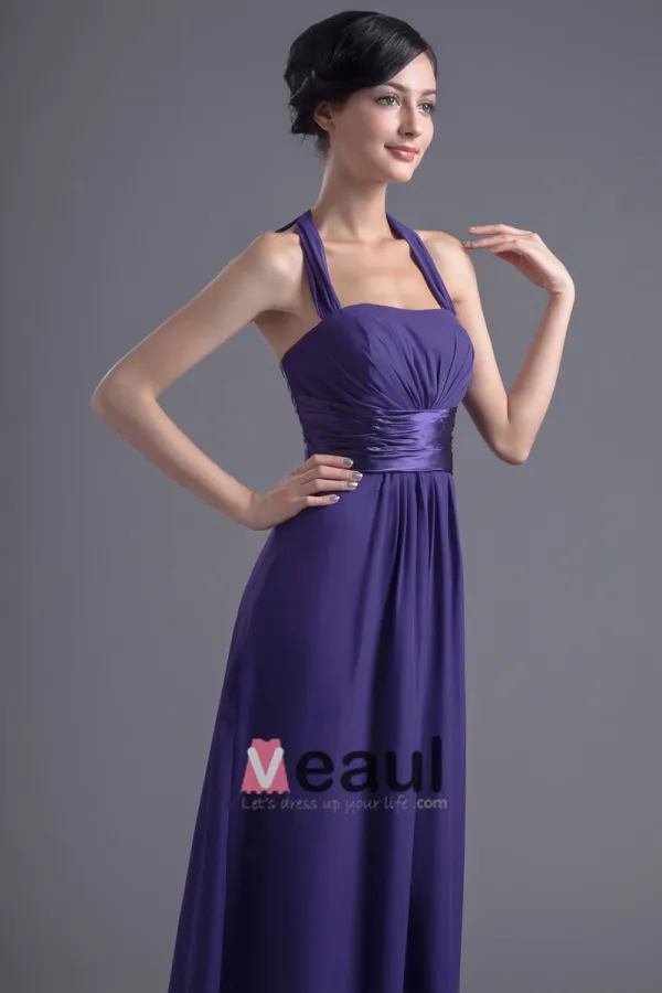 Beautiful Halter Floor Length Pleated Chiffon Bridesmaid Dress