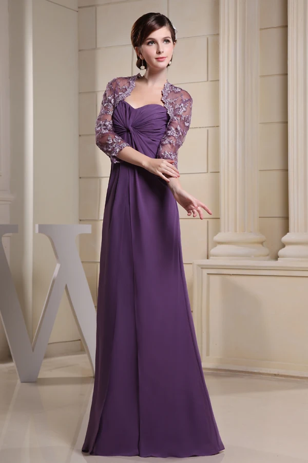 Chiffon Silke Krusning Kjaereste Gulv Lengde Mor Til Bruden Kjole