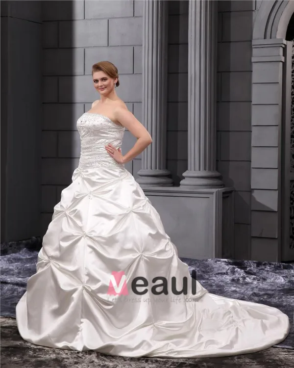 Satin Volants Perles Applique Bustier, Plus La Taille De Mariée Robes De Mariage De Robe