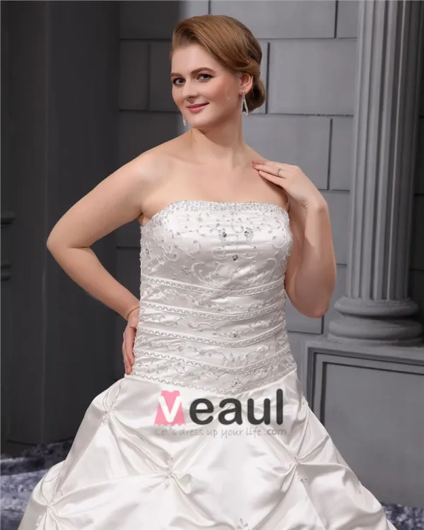 Satin Volants Perles Applique Bustier, Plus La Taille De Mariée Robes De Mariage De Robe